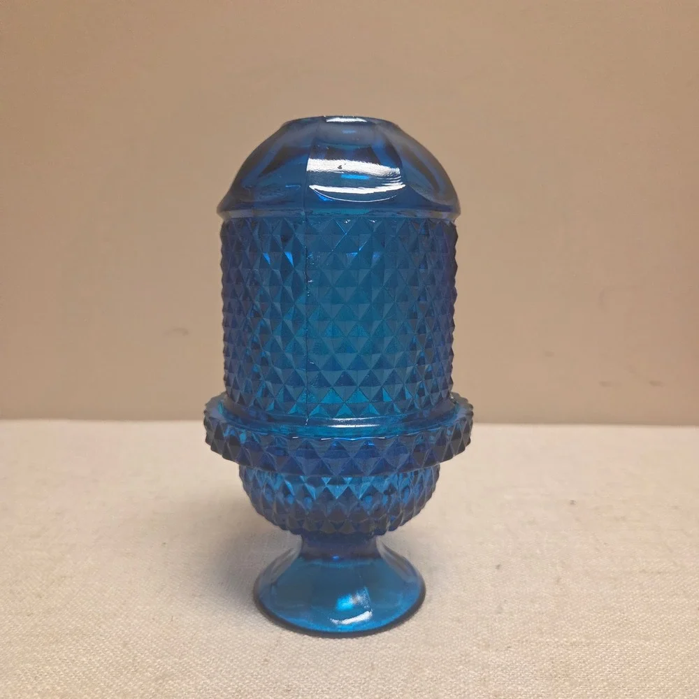 Vintage Fenton Blue Glass Fairy Lamp Diamond Point